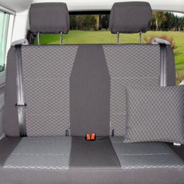Second Skin Schonbezug 2er-Bank VW T6.1 Multivan/California Beach, Design „Quadratic/Titanschwarz“