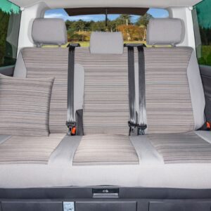 Second Skin für die 3er-Bank VW T6.1 California Coast / Beach im Design „Mixed Dots/Palladium“ Second Skin Schonbezug 3er-Bank ohne Mittelarmlehne VW T6.1 Multivan/California Beach im Design Mixed Dots/Palladium